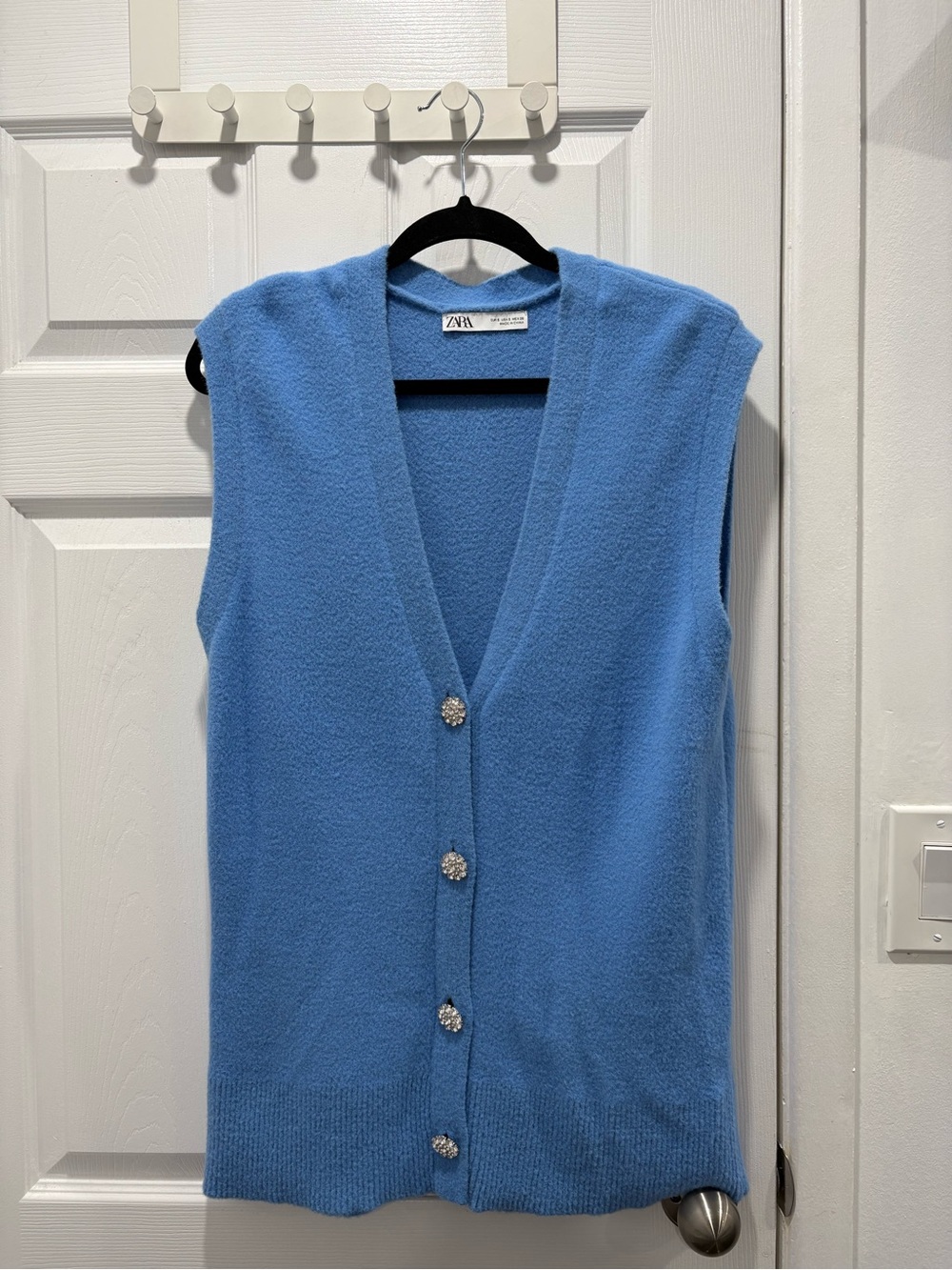 Zara Sky Blue Sleeveless Knit Vest with Decorative Buttons